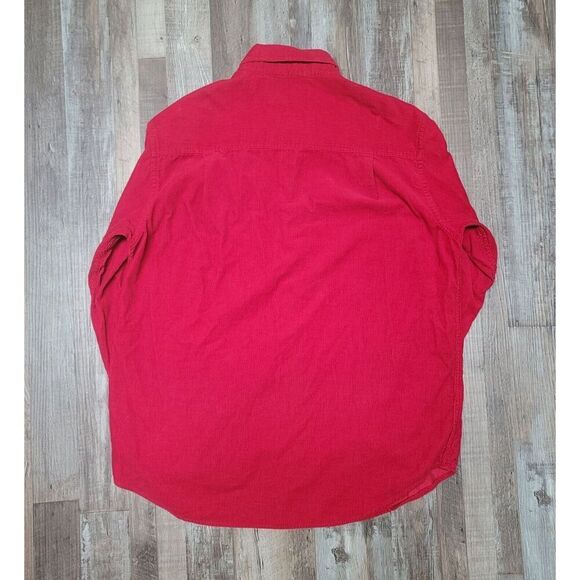 Vtg Corduroy Shirt Long Sleeve Button Up 80s 90s Cotton Red L Boxy Fit - Picture 3 of 6